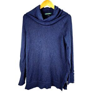 Lauren Ralph Lauren Navy Knit Sweater W/ Buttoned Cuffs & Drape Neck Size M
